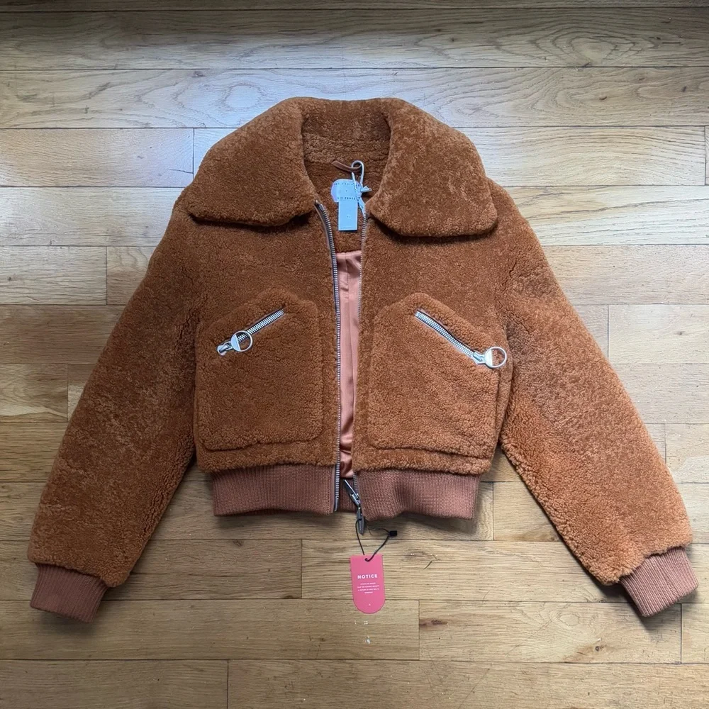 NWT The Arrivals + Liz Perez ‘Kala’ shearling teddy coat, rust (size: XS) - Picture 4 of 12